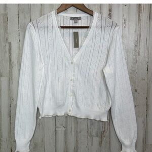 J. Crew White Eyelet Knit Button-Up Cardigan
